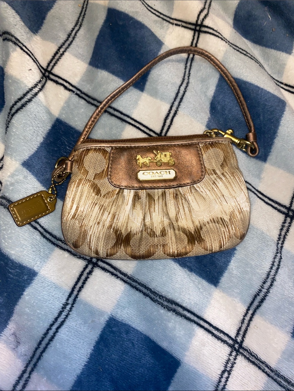 Coach Metallic Brown Signature Pleated Wristlet